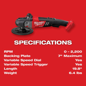 Milwaukee M18 Fuel 7" Variable Speed Polisher