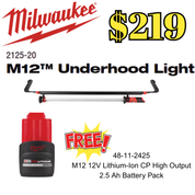 Milwaukee Tools M12 1350 Lumen Underhood LED Light - FREE M12 HIGH OUTPUT 2.5 BATTERY