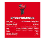 Milwaukee Tools M12 FUEL™ 3/8" Subcompact Impact Wrench w/ Friction Ring