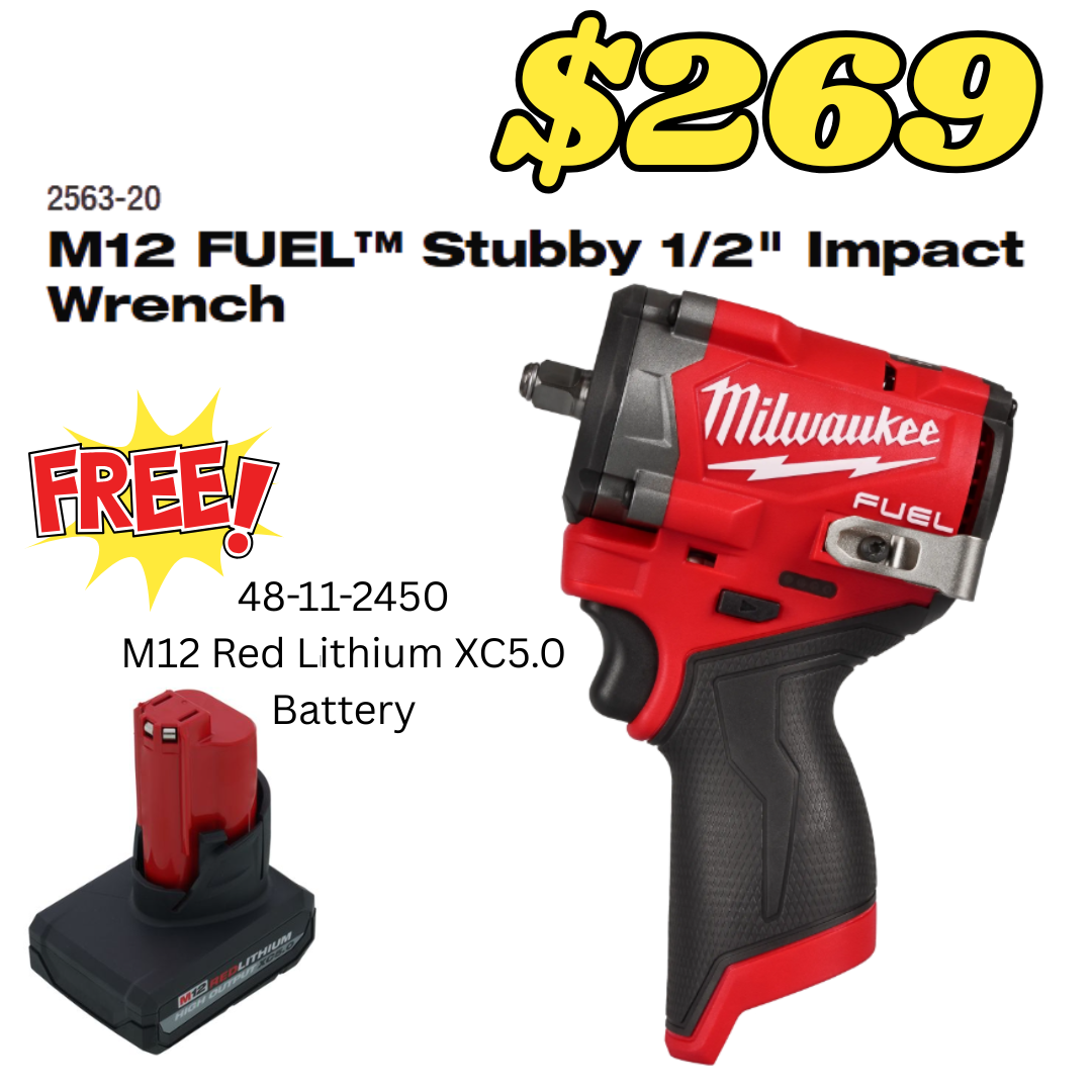 M12 FUEL™ Stubby 3/8" Impact Wrench with FREE XC5.0 Battery!