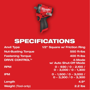M12 FUEL™ Stubby 1/2" Impact Wrench with FREE XC5.0 Battery!