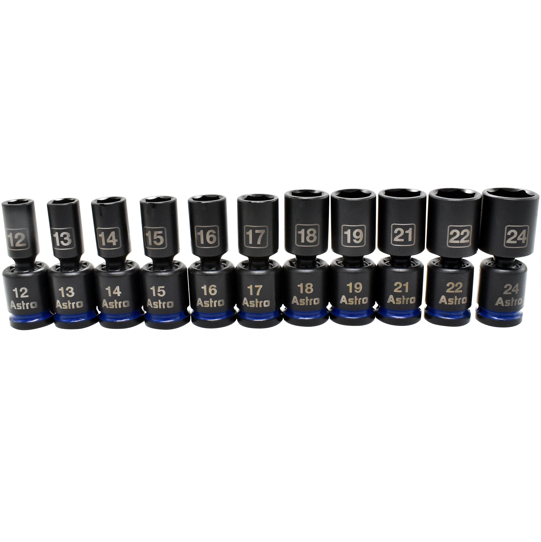 Astro Pneumatic 11-Piece 1/2″ Drive Mid-Length Pinless Universal Impact Sockets – Metric