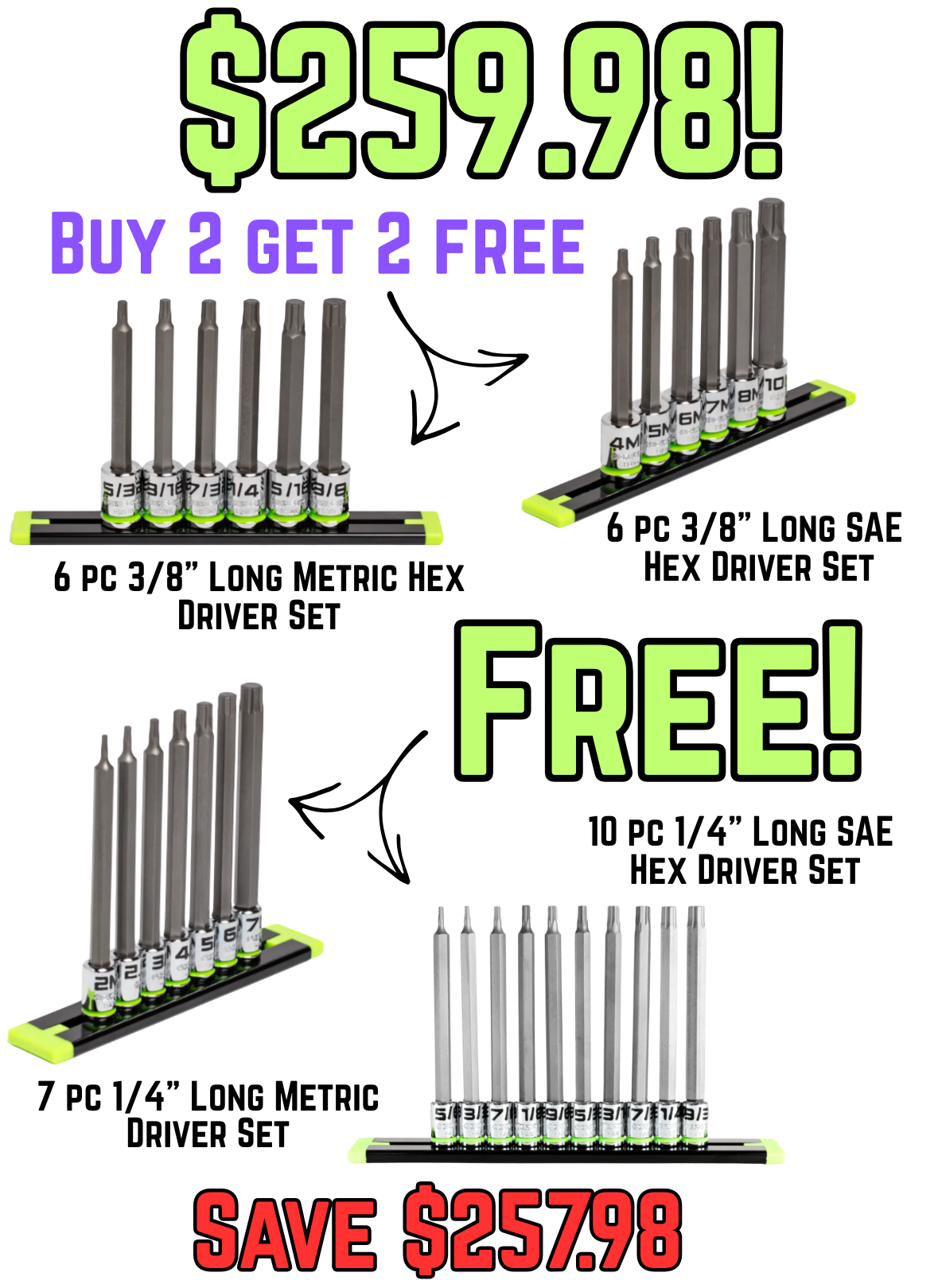 GripEdge Long Hex Driver Set PROMO