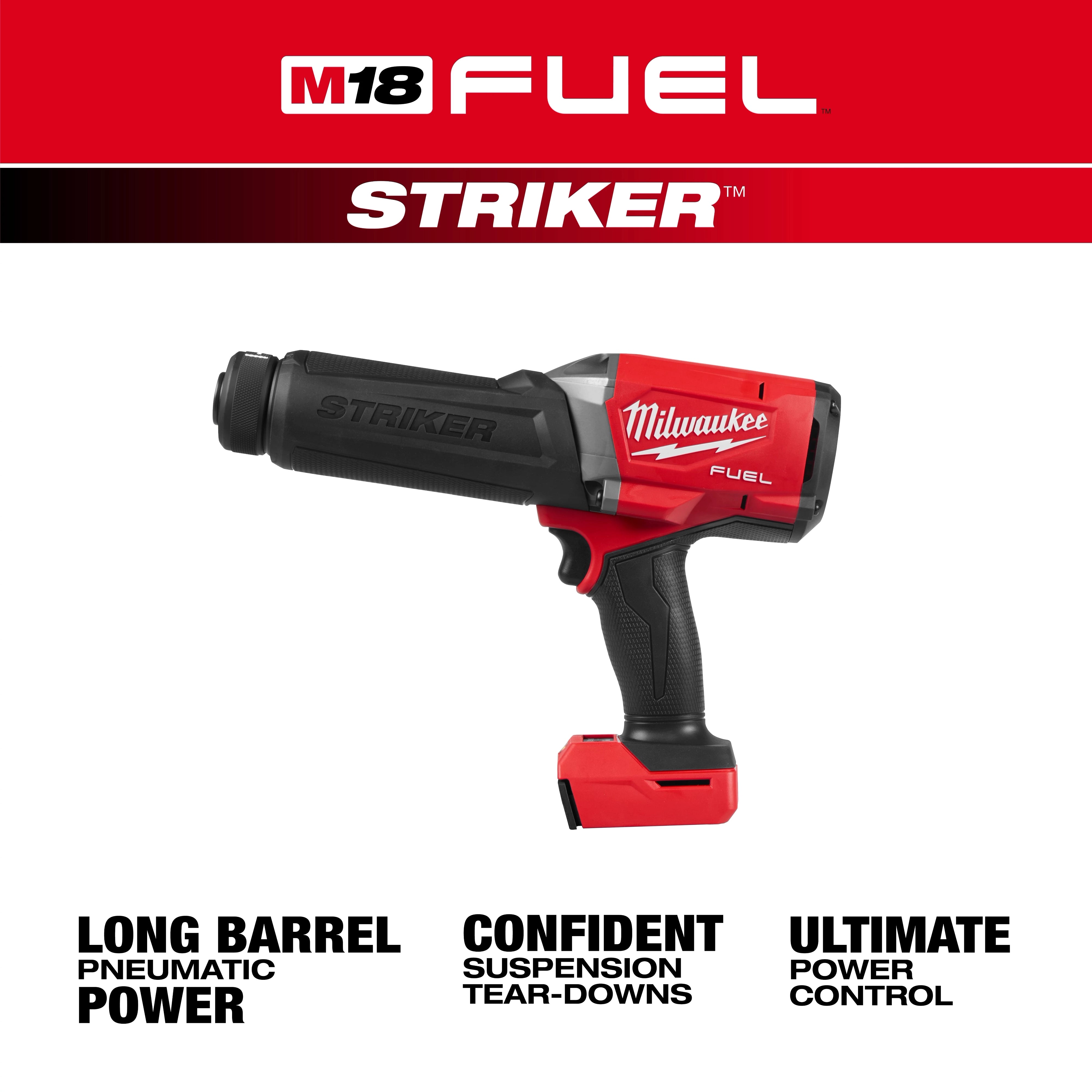 M18 FUEL STRIKER Hammer Chisel power tool with pistol grip and long barrel on a white background