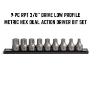 GRIPEDGE | 9-PC RPT 3/8'' DRIVE LOW PROFILE METRIC HEX DUAL ACTION DRIVER BIT SET