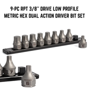 GRIPEDGE | 9-PC RPT 3/8'' DRIVE LOW PROFILE METRIC HEX DUAL ACTION DRIVER BIT SET