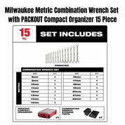 Milwaukee Metric Combination Wrench Set with PACKOUT Compact Organizer 15 Piece
