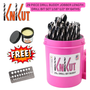 PINK KNKUT 29 PIECE DRILL BUDDY JOBBER LENGTH DRILL BIT SET 1/16"-1/2" BY 64THS