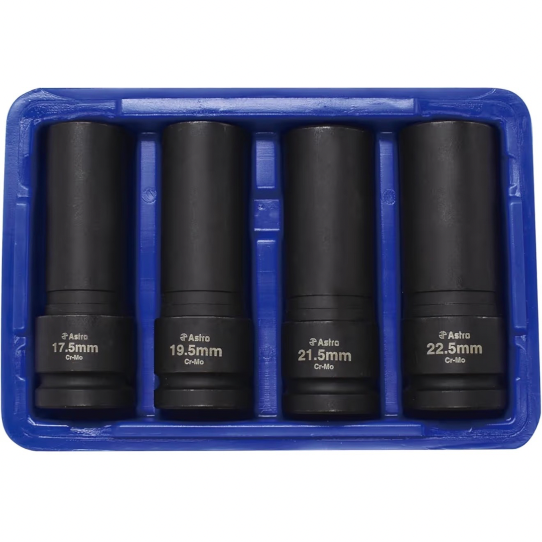 Astro Tools 78204 4-Piece 1/2" Drive 1/2 Size Thin Wall Lug Nut Socket Set - 17.5-22.5mm