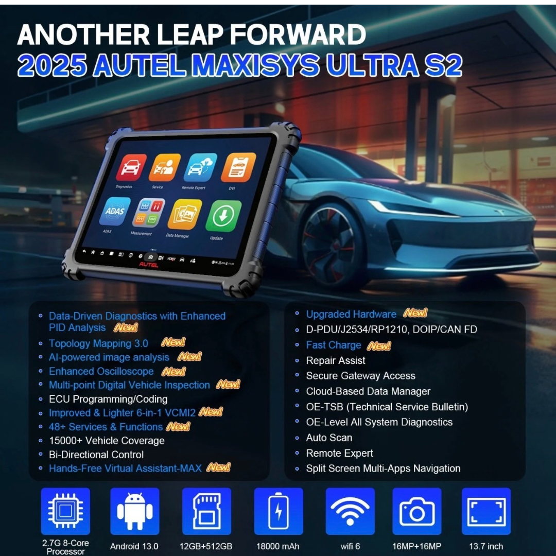 Autel MaxiSYS MS Ultra S2 (US Ver) | AUTEL Top-of-the-Line Diagnostic Scanner & VCMI 2 | US Version with Local Warranty & Support