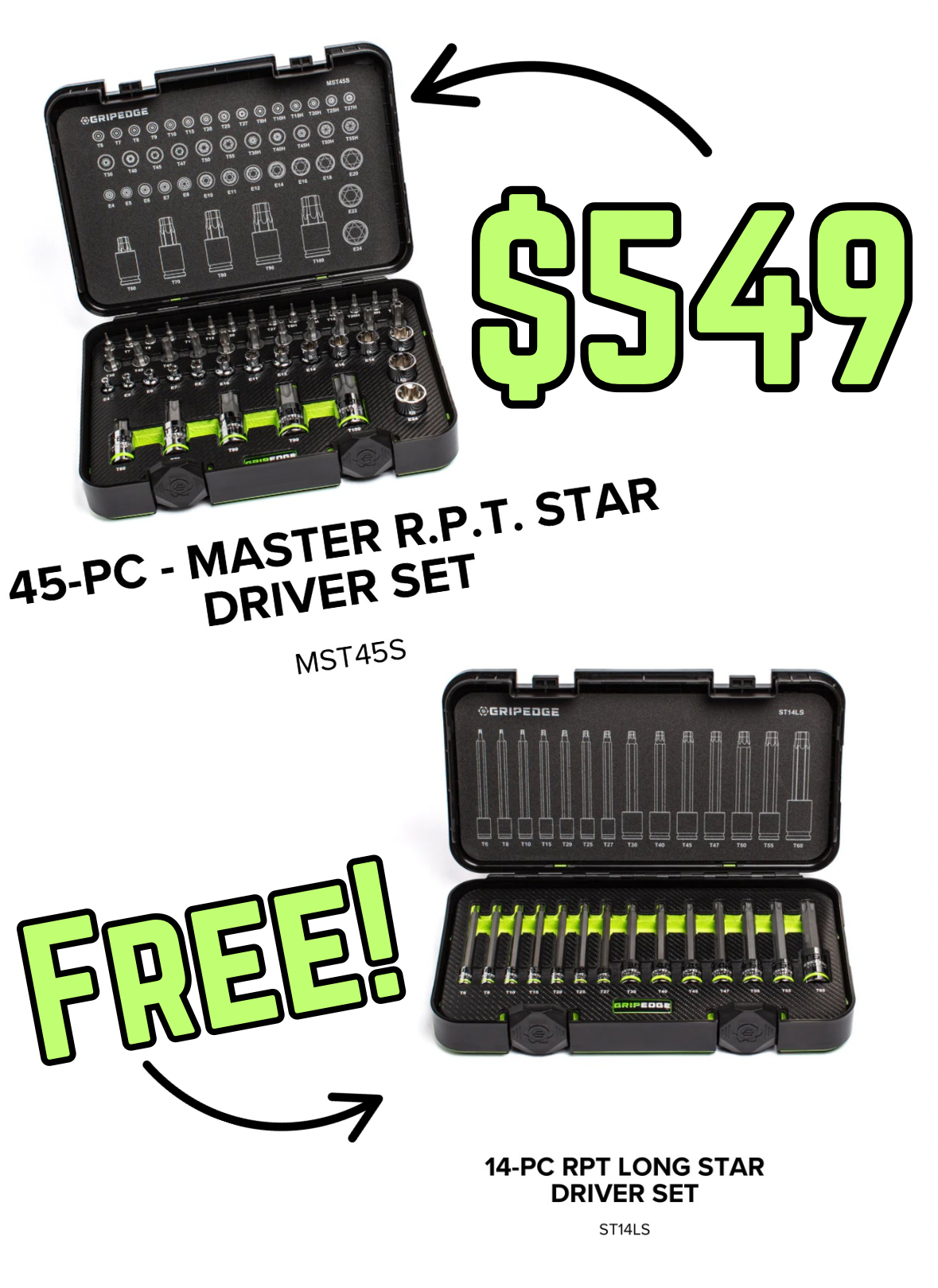 GRIPEDGE 45-PC - Master R.P.T. Star Driver Set Part #MST45S