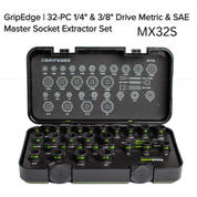GripEdge 32-piece socket extractor set with open case on a white background