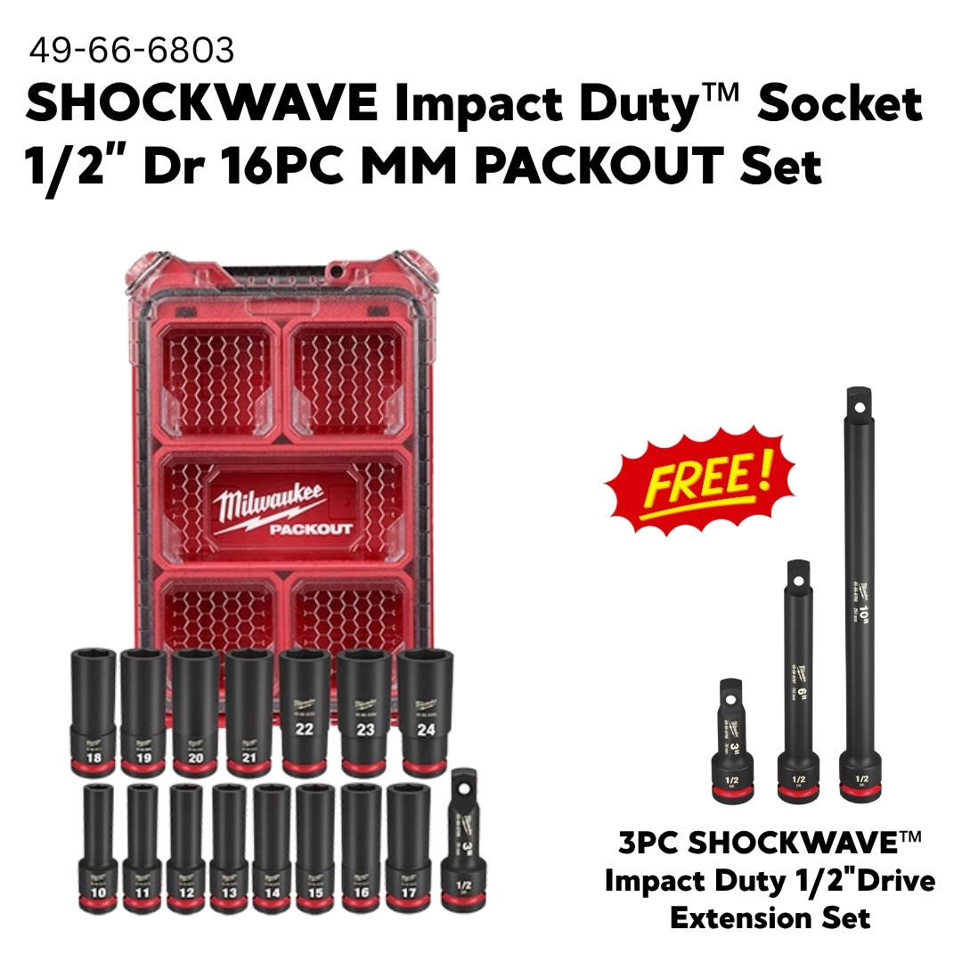 SHOCKWAVE Impact Duty™ Socket 1/2” Dr 16PC MM PACKOUT Set