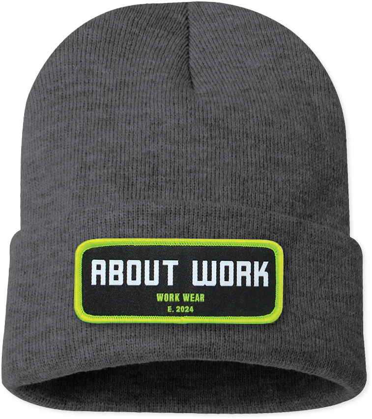 12" Dark Heather Grey Patch Cuff Beanie