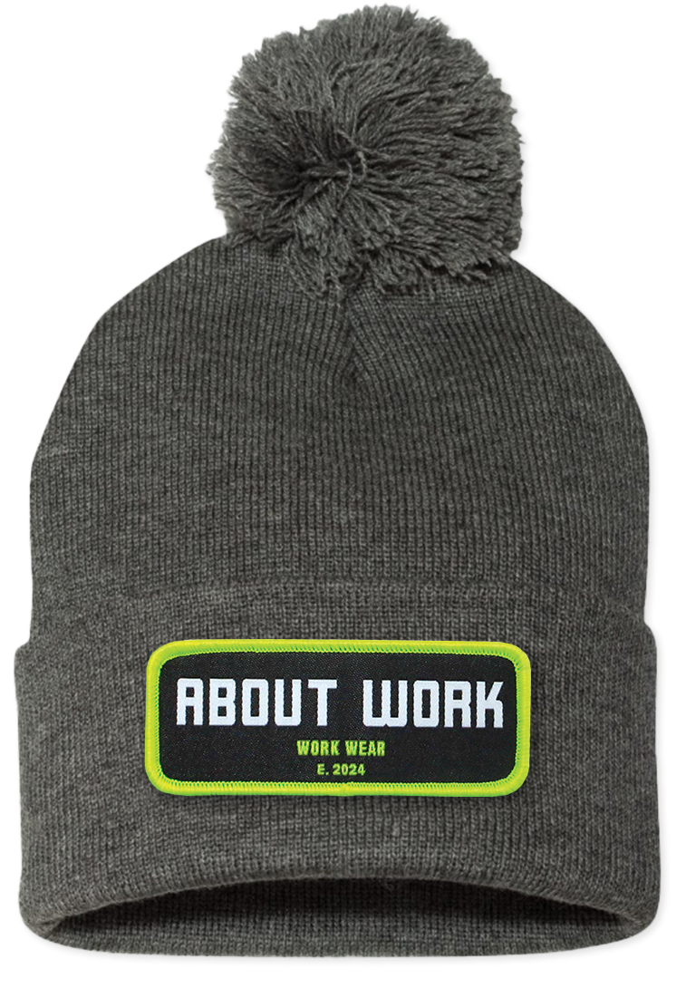 Dark Heather Grey Patch Pom Beanie