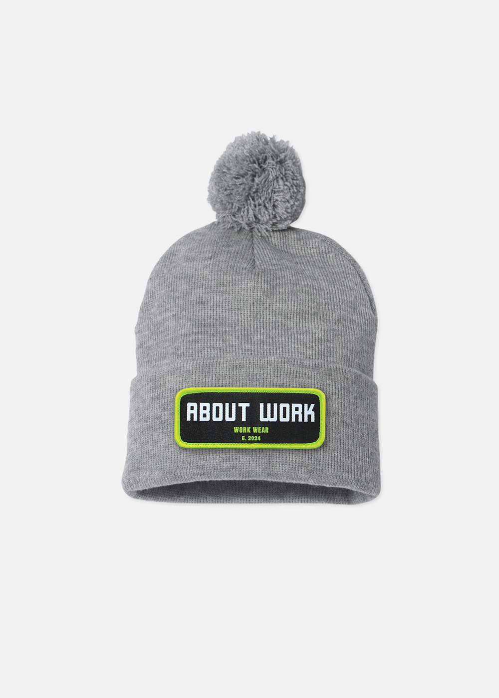 Light Heather Grey Patch Pom Beanie