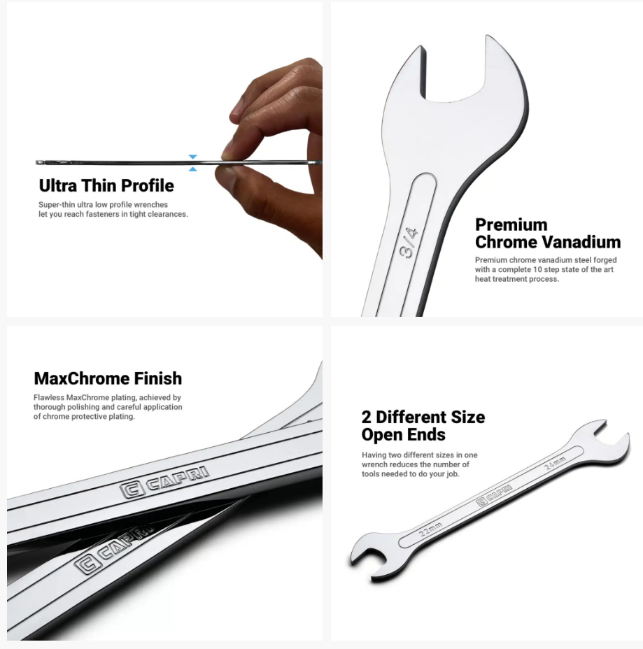 Super Thin 14 Piece Wrench Set with Mechanics Tray
