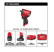Milwaukee M12 Gen 2 1/2" Stubby Impact Kit with Free Tire Inflator