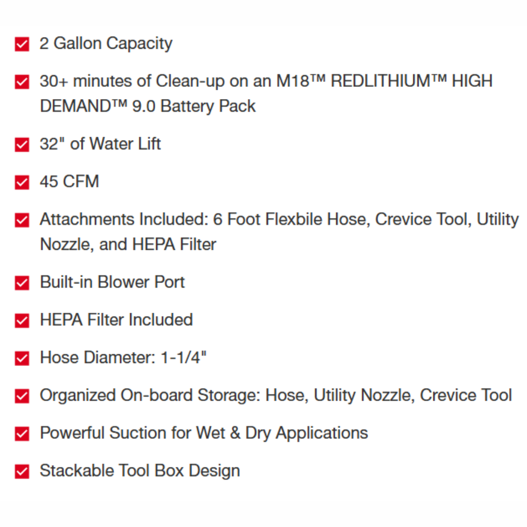 M18™ 2-Gallon Wet/Dry Vacuum with Free M18 XC5.0 Battery Promo
