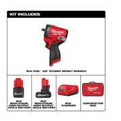 Milwaukee M12 Gen 2 3/8" Stubby Impact Kit with Free Tire Inflator