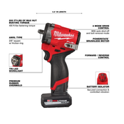 Milwaukee M12 Gen 2 3/8" Stubby Impact Kit with Free Tire Inflator