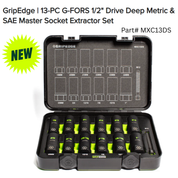 GripEdge 13-piece G-FORS socket extractor set in open case with 'NEW' label.