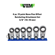 VIM Tools 6 PC. 12PT NANO FLEX OFFSET RATCHETING ATTACHMENT SET – 3/8″ DRIVE (14 – 19MM)
