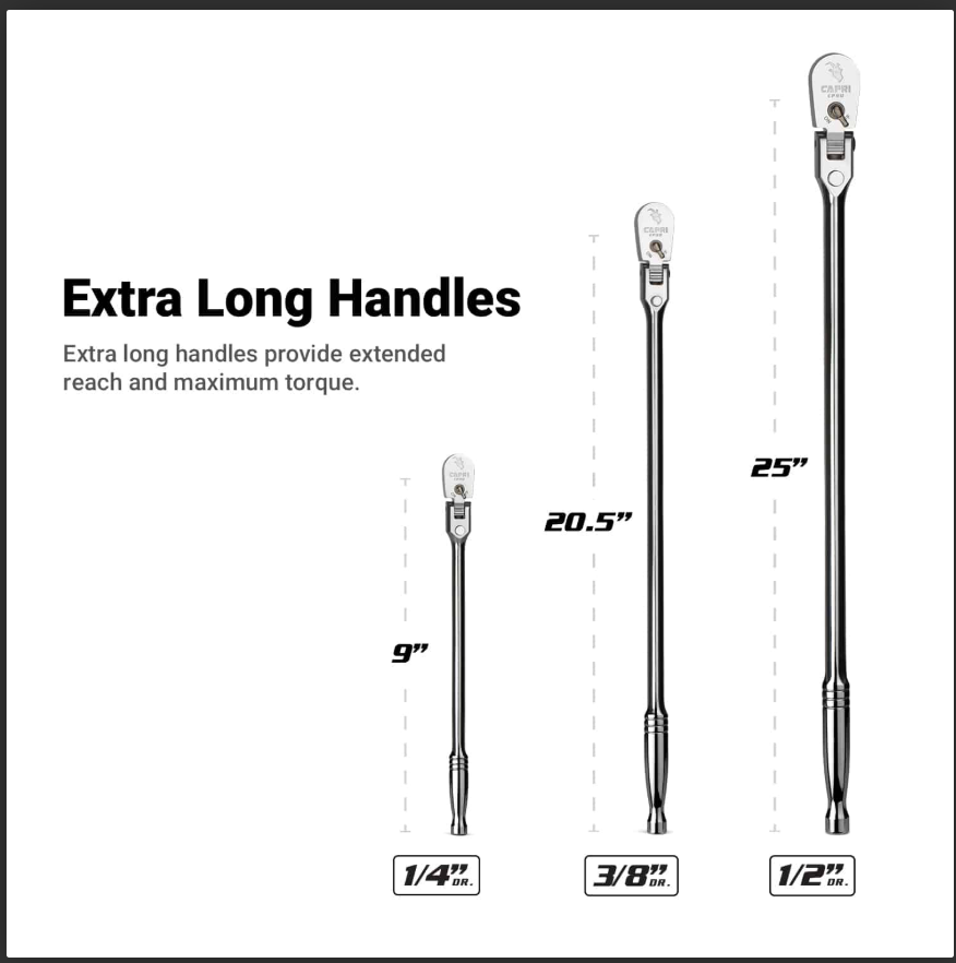 Capri Tools 90 Tooth Extra Long Locking Flex Head Ratchet Set
