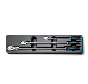Capri Tools  Fine 90-Tooth Locking Flex-Head Ratchet Set, Extra Long Soft Grip Handle, 1/4, 3/8, 1/2 in. Drive, 3-Piece