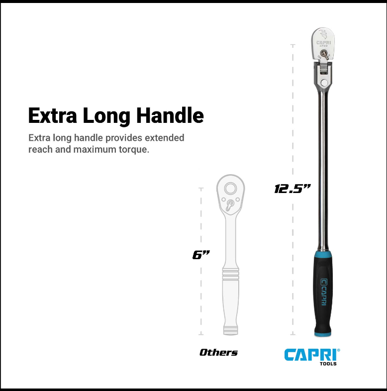 Capri 1/4" 90-Tooth Extra Long Locking Flex-Head Soft Grip Ratchet