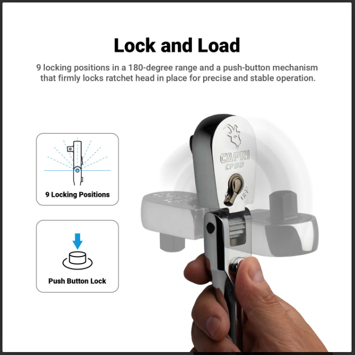 Capri 1/4" 90-Tooth Extra Long Locking Flex-Head Soft Grip Ratchet