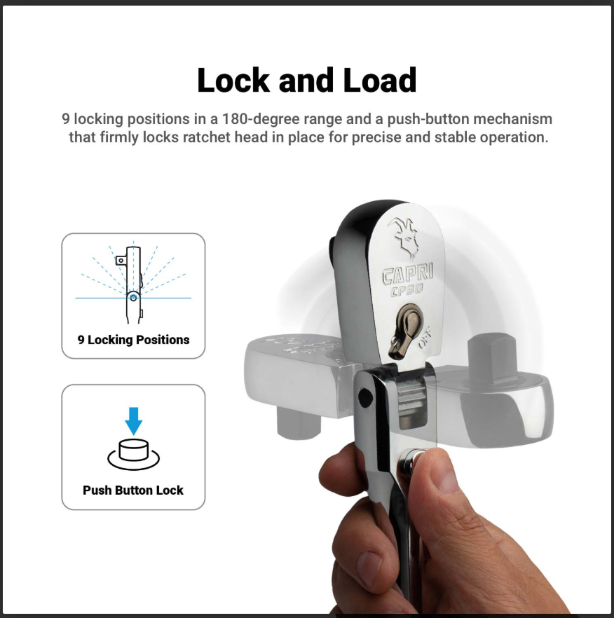 Capri Tools  Fine 90-Tooth Locking Flex-Head Ratchet Set, Extra Long Soft Grip Handle, 1/4, 3/8, 1/2 in. Drive, 3-Piece