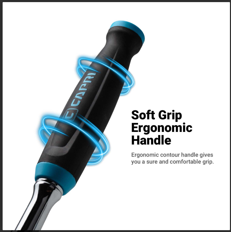 Capri Tools  Fine 90-Tooth Locking Flex-Head Ratchet Set, Extra Long Soft Grip Handle, 1/4, 3/8, 1/2 in. Drive, 3-Piece