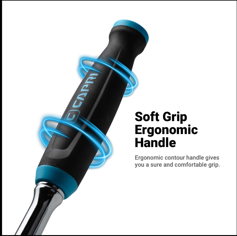 Capri 1/4" 90-Tooth Extra Long Locking Flex-Head Soft Grip Ratchet