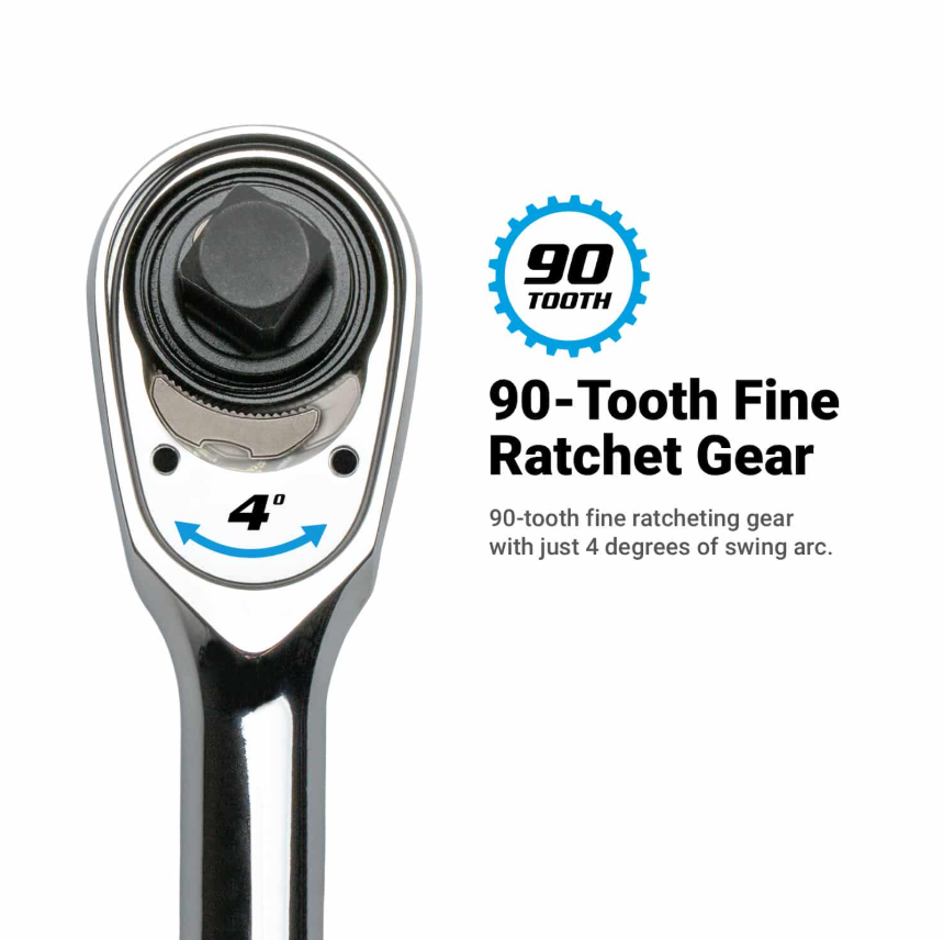Capri 1/2" 90-Tooth Extra Long Soft Grip Ratchet