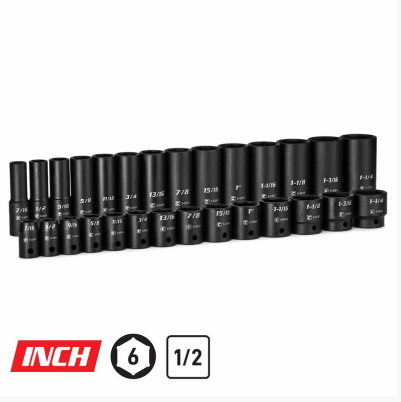 Capri Tools 1/2 in. Drive Shallow and Deep Impact Socket Set, SAE, 9/16 to 1-1/4 in., 28-Piece
