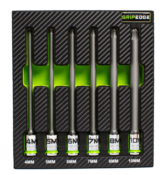 GRIPEDGE 6-PC RPT 3/8'' Drive Long Metric Ball Hex Driver Set Part #BHBM6LS